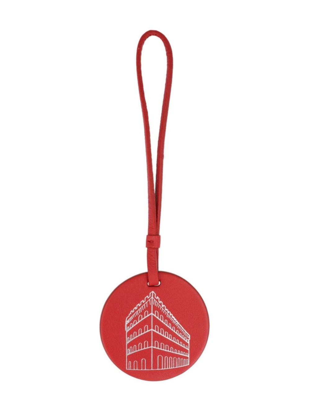 Salvatore Ferragamo Red Round Leather Bag Charm with White Architectural Detail